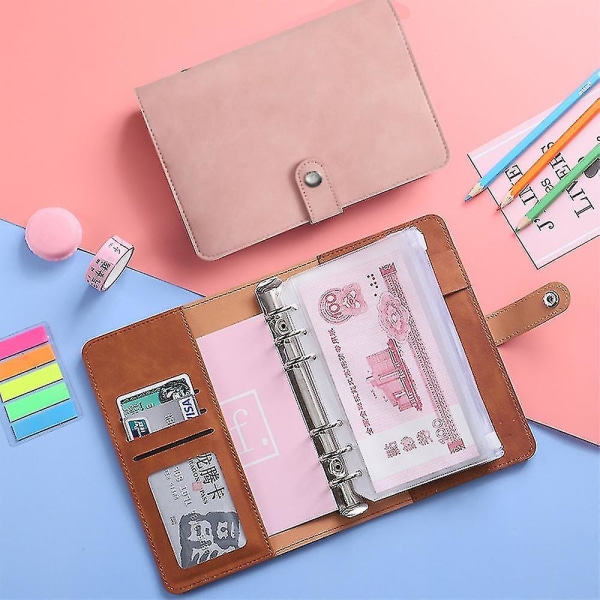 Notebookpärm Budgetplanerare Cover med 12 delar pärmficka Personlig kassa Budgetkuvert System 6-håls pärmmapp pink