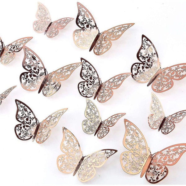 24 3D-fjärilsväggklistermärken 3-storlekar fjärilväggdekorationer rumsväggdekoration sovrumsfest bröllopsdekoration