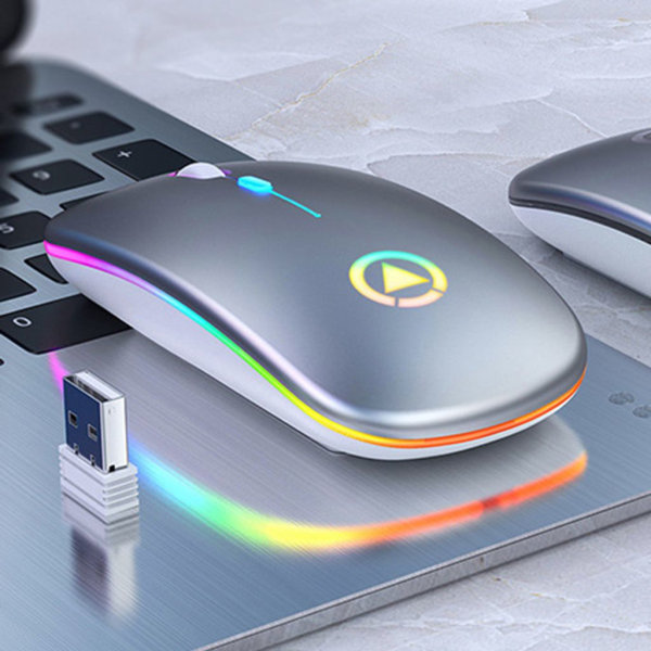Uppladdningsbar trådlös, tyst färg LED-mus Gaming-mus