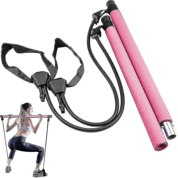 Pilates Exercise Bar Kit Portable Compact 3-delad Yoga Resistance Band Kompatibla ben och skinkor, Pilates Bars med fötter pink