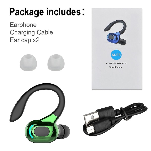 Trådlösa hörlurar, hörlurar, Bluetooth 5.1-hörlurar Trådlösa hörlurar Hörlurar Stereo hörlurar Öronkrok Ny design enkelöra black+green