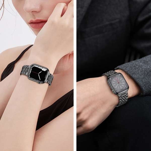 Kompatibel med Apple Watch -armband 45 mm 44 mm 42 mm , watch för damer i rostfritt stål i metall black