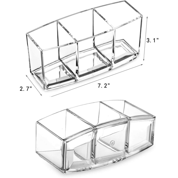 Transparent kosmetisk borsthållare förvaringsställ, 3-fack akryl kosmetisk borste förvaring eyeliner display ställ