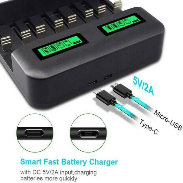 8 Plats AA-AAA-CD Batteri Smart USB -laddare Batteriladdare