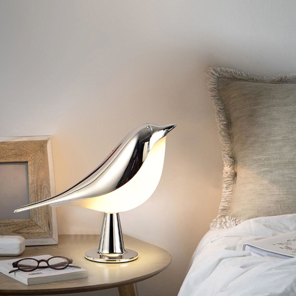 Romantisk och unik fågel skata lampa, sovrum säng fågel nattljus touch dimmer bil dekoration