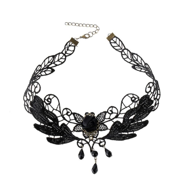 Mörk svart stil smycken gotisk vintage spets ihålig krage halsband etnisk stil krage
