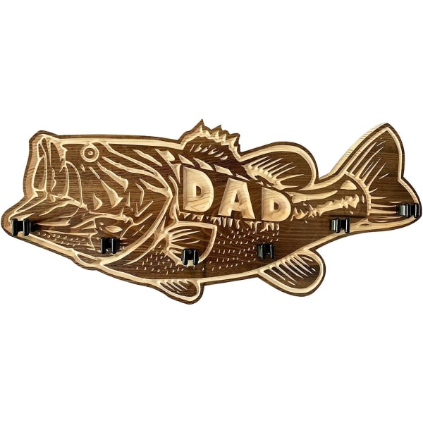 Largemouth Bass Redfish Fiskespö Hållare Väggmonterad Trä Fiskestolpe Förvaringsställ för garagedörr Väggfäste Perfekt för pappa present