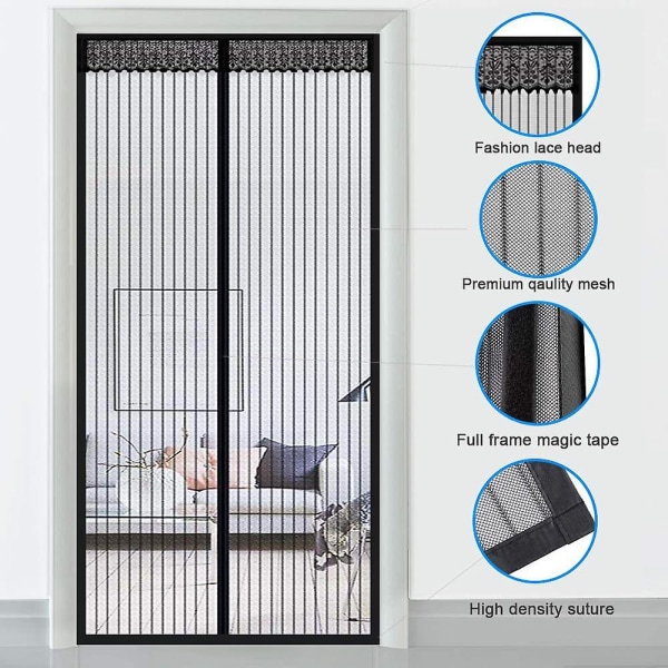 dörr Magnetisk myggnät med gardinformad mesh för dörrar upp till 90 x 210 cm, Blackstarlight