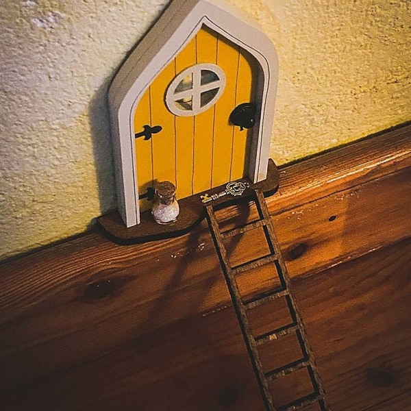 Mest populära Ao Pixie Door-Fairy Dörr, Musdörr, Trä tomtedörr öppen med rolig Pixie-DIY-dekoration-3D tomtedörr (gul)