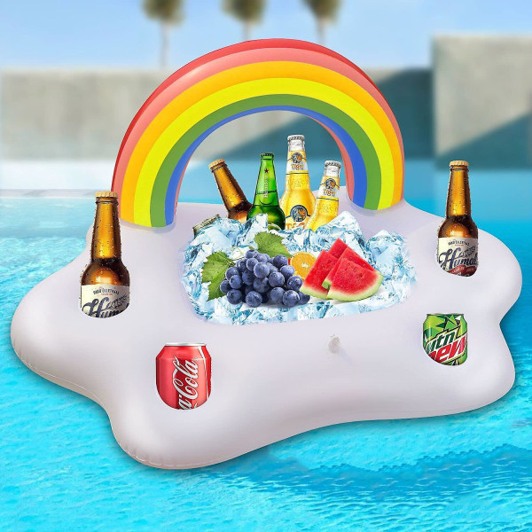 Jätte uppblåsbar Rainbow Cloud-drinkhållare för sommarens poolparty