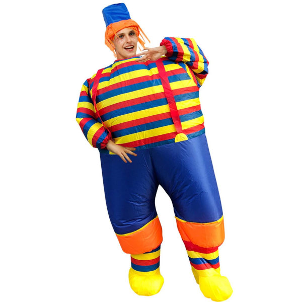 Vuxen färgglad randig clown uppblåsbar dräkt Bekväm lätt showdräkt för unisex kvinnor män