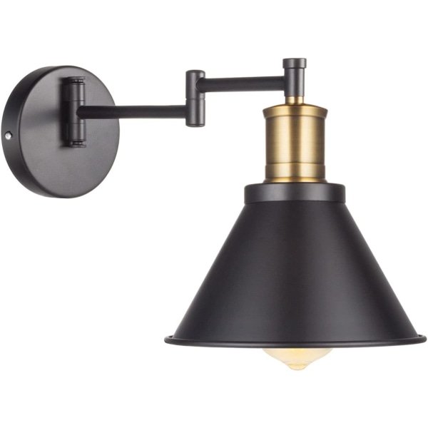 Industriell Svängbar Vägglampa, Svart Finish, med Bronshuvud, E27 Sockel Vägglampa Sovrumslampa, Sängbord Läslampa 1 Ljus