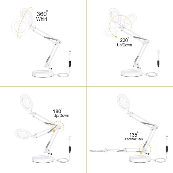 Långarmad vikbar bordslampa för ögonskydd för förstoringsglas, manikyr för manikyr för manikyr och ögonfransar, vit - Chassi