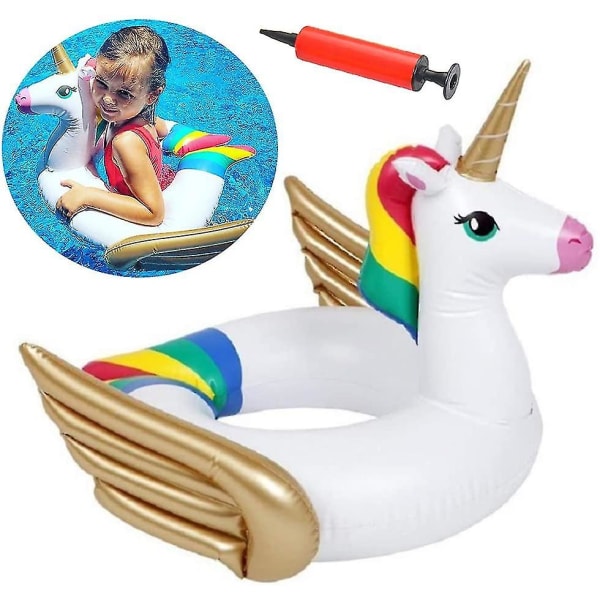 Unicorn Simring Uppblåsbar 60cm Kids Summer Pool Float med snabbventil