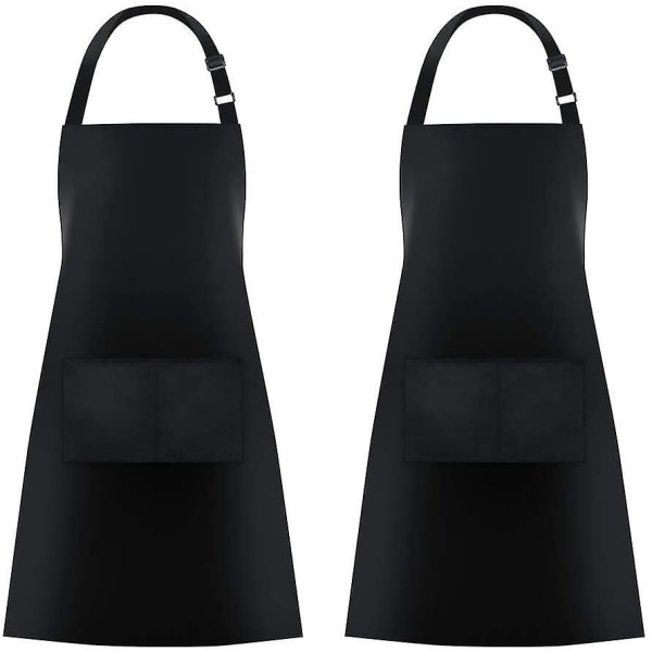 2-pack haklappsförkläde med 2 fickor Matlagningskock Köksförkläde Kvinnor Män black