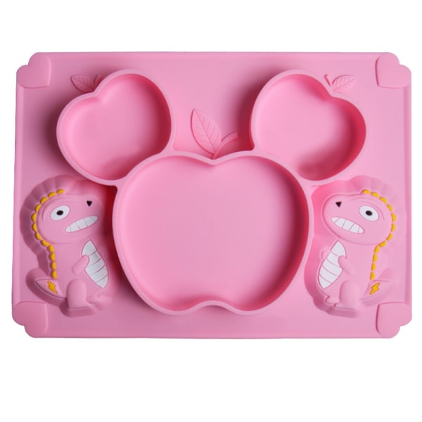 Baby Apple Dinosaur Silikon Middagstallrik Integrerad Delad Middagstallrik Barns söta tecknade silikonserviser pink