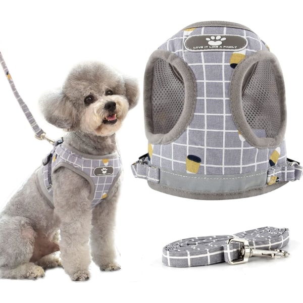 Liten hundsele och set med reflekterande design, bekväm och ventilerande, justerbar steg-in hundkattsele grey L