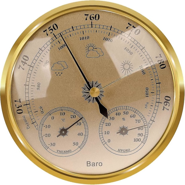 Utomhusbarometer termometer Hygrometer - 5 tum Barometer väderstation, Barometer (guld)