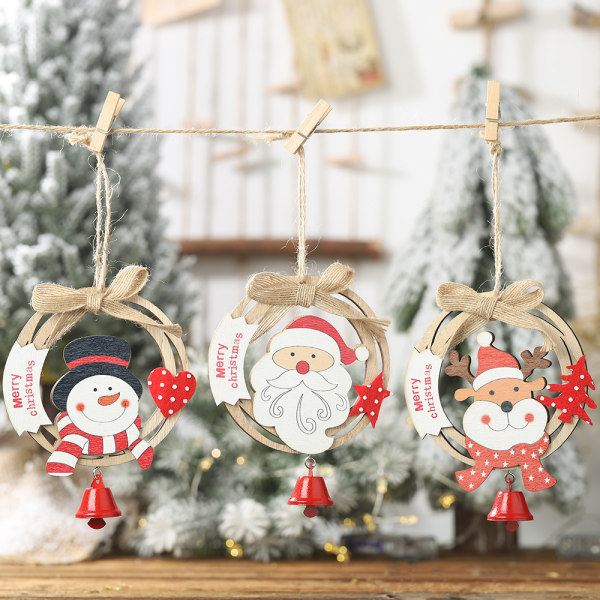 6 trähängen härliga hängande dekorationer Julgransklockor (älg)