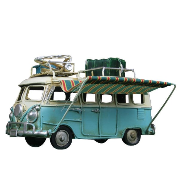 Metall Bilmodell Vintage RV Camping Car Leksak Simulering Lyx Bil Strand Buss Hemdekoration Desktop