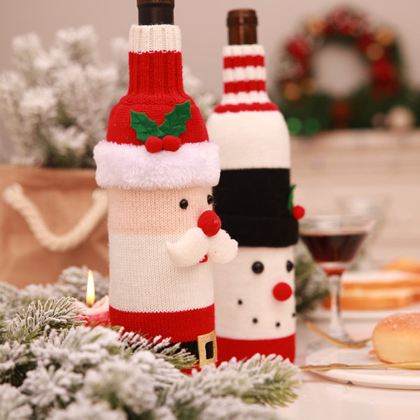 Jul vin flaska påse kapsyler Jultomten handgjorda hem restaurang semester dekoration
