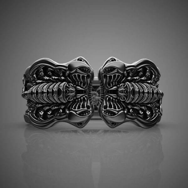 2-pack svartgraverade Scorpion texturerade ringar - Punk svart graverade Scorpion texturerade ringar