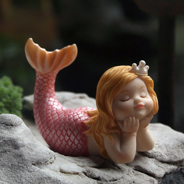Söta sovande sjöjungfrufigurer för akvarium Miniatyr Fairy Garden tårtdekorationer