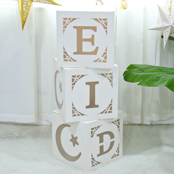 EID-dekorationslådor- 3st Vita, ihåliga papperslådor
