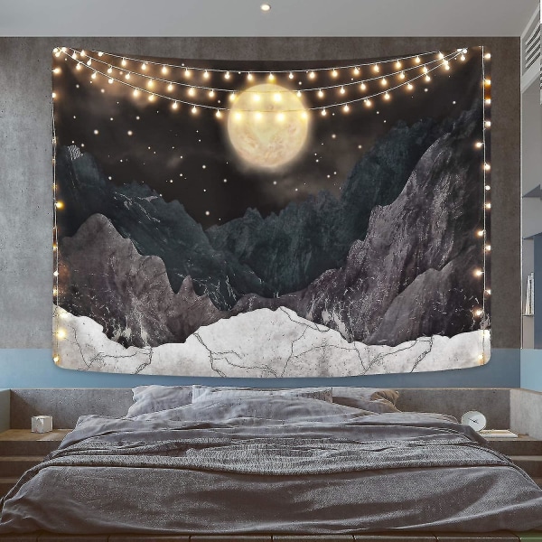 Mountain Tapestry Moon Stars Tapestry Night Starry Sky Tapestry Nature Tapestry Lan