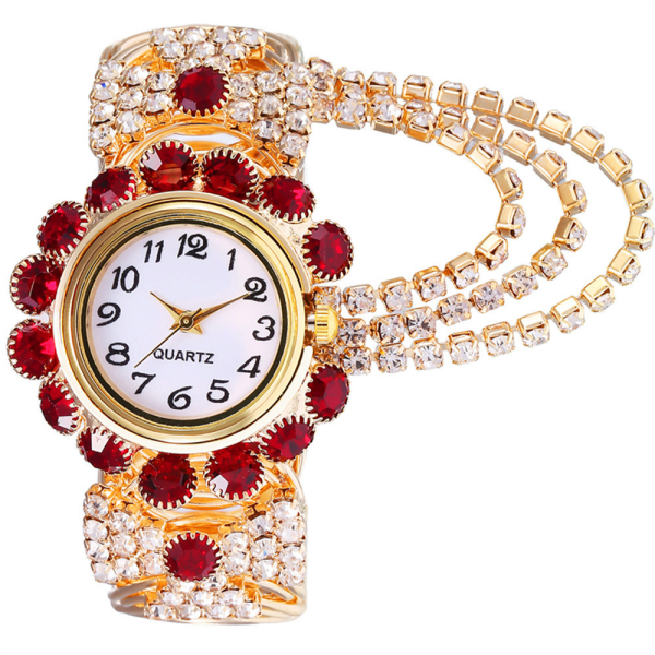 Koreansk version trend mode watch diamant digital quartz armband watch för kvinnor red