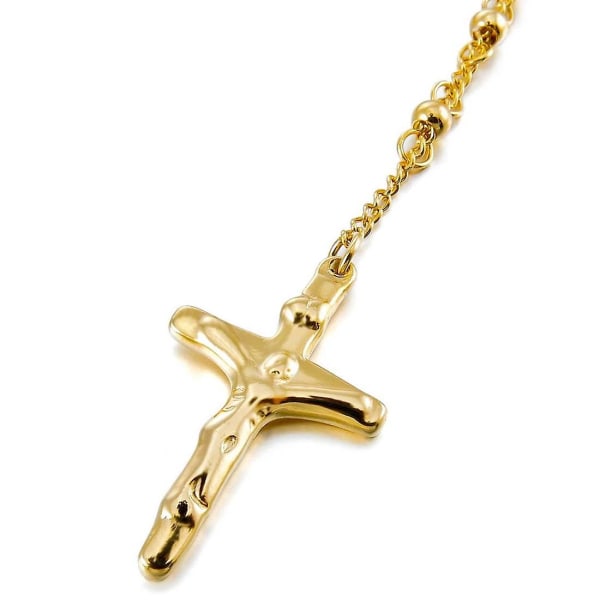 Titan stål Guld kors hänge Långt halsband Bead Chain Sweater Chain