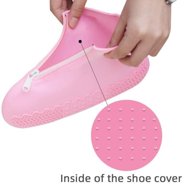 Vattentäta skoöverdrag, återanvändbara skoöverdrag i silikon med halkfri förstärkt sula för regniga och snöiga dagar för män, kvinnor - Rosa L