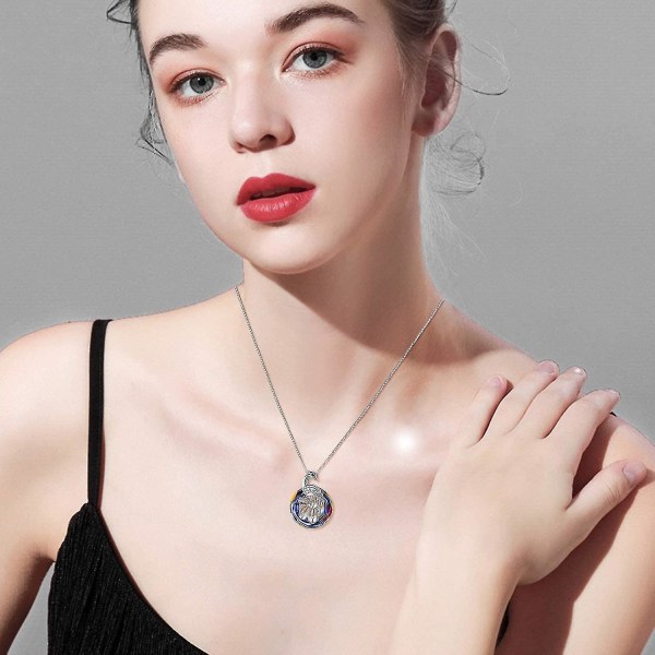 Kvinnors Phoenix hänge halsband, sterling silver med blå kristall smycken gåva