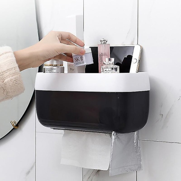Väggmonterad toalettpappershållare Bärbart stativ Vattentät vävnadshållare Förvaringsbox Tillbehör