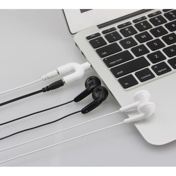 Hörlurar Audio Splitter U-formad 3-pin 3,5 mm Jack 1 till 2 Adapter white