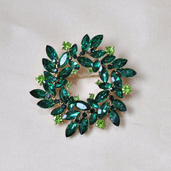 Vintage Emerald Crystal Wreath Legering diamantbrosch