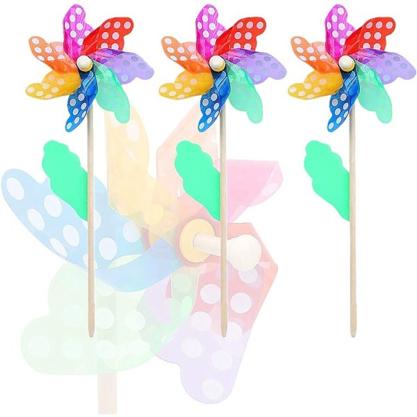 3 pinwheel, regnbågsnyckel med prickar, med stång, 24 cm