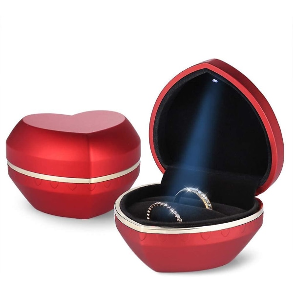 Hjärtformad smyckeskrin (par ringbox, mörkröd) red
