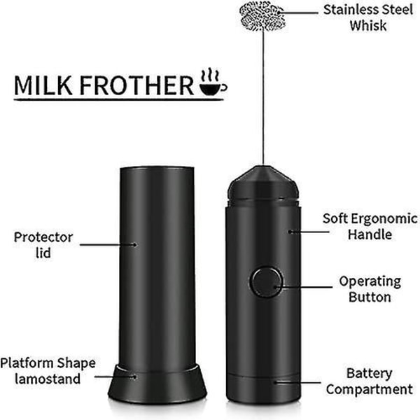 Elektrisk mjölkskummare, med speciell spiralvisp i rostfritt stål, svart