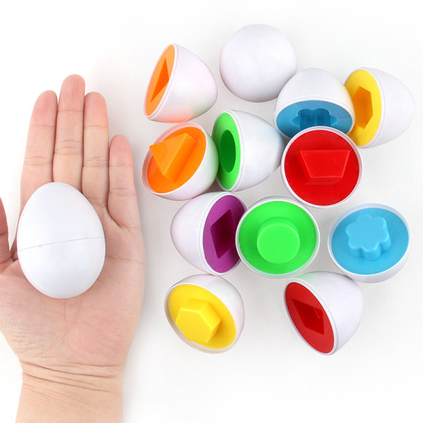 12 form- och färgmatchande påskäggleksaker, Montessori-pusselleksaker för barn