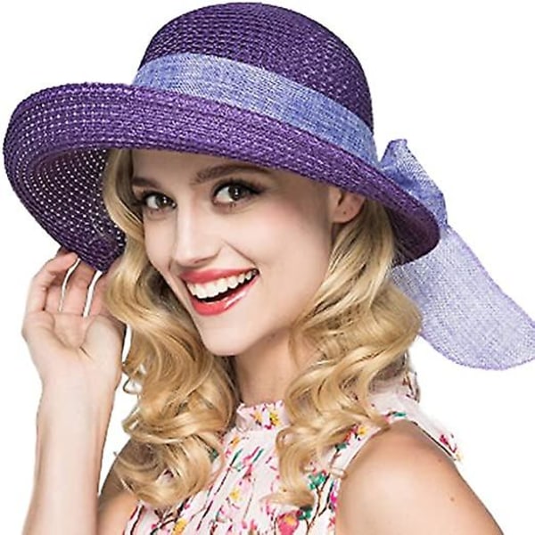 Solhatt, halmhatt för damer. Vikbar hatt Floppy bred brättad sommarhatt för flickor purple