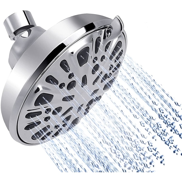 Fast högtrycksvattenbesparande duschmunstycke i badrum, 9 duschlägen med justerbart vattentryck, 360 vridbar (overhead)