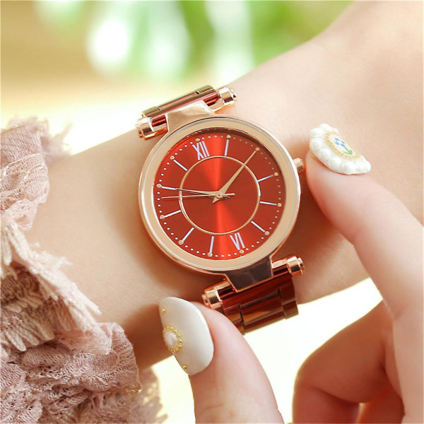 Kvinnors smal watch i rostfritt stål Watch med tre händer