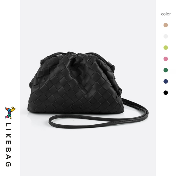 Vävd väska väska moln mini läder handväska black