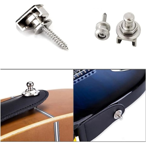 x Guitar Strap Lock, Guitar Strap Lock Button för klassisk akustisk elektrisk gitarr bas Ukulele - Silver