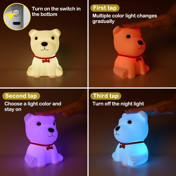 Nattlampa för barn, 7 färger söt hundnattlampa för sovrum, valpnattlampor