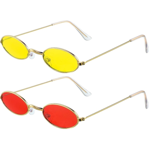 2 par vintage ovala solglasögon Små ovala solglasögon Mini vintage snygga runda glasögon för kvinnor tjejer män gold