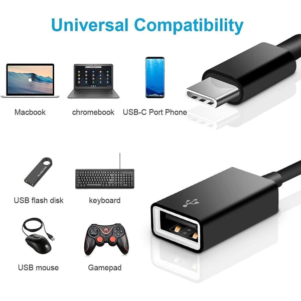 2-pack USB C till USB 2.0-adapter typ-c Otg-kabel typ C hane till USB en hona-adapter (vit)