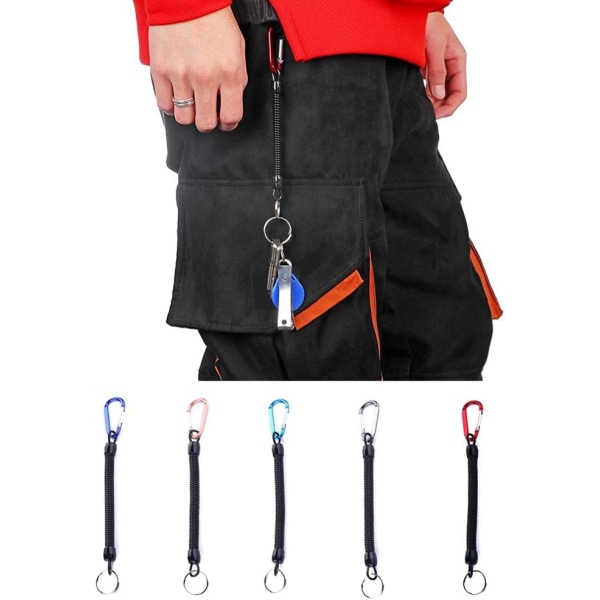 Stretchig spiralnyckelring Infällbar nyckelring Fjädernyckelhållare för skola, arbete, plånbok black