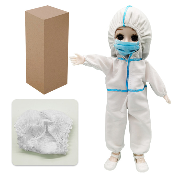 Vänlig docka i ett stycke vit ängel läkare skyddskläder sjuksköterska leksak tillbehör epidemi förebyggande